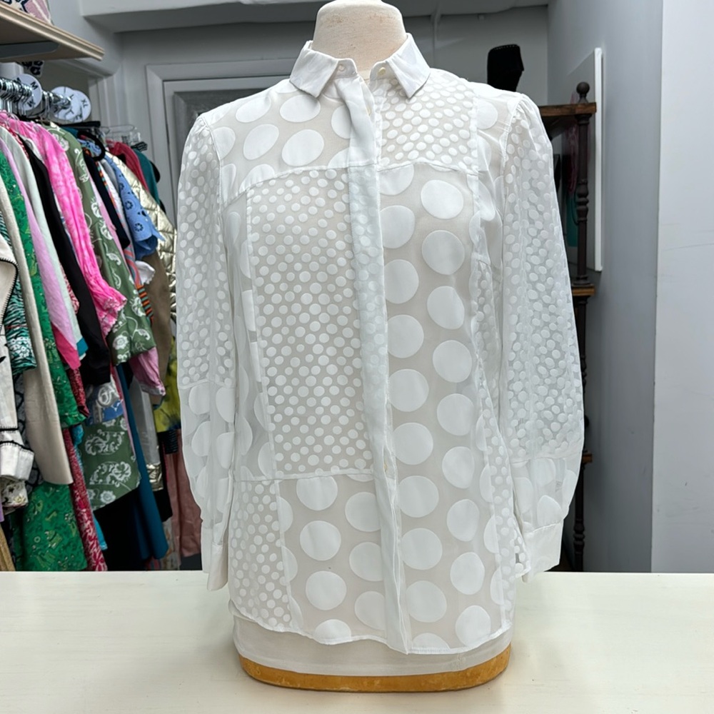 Akris 
Cotton Eyelet Embroidery Patchwork Blouse